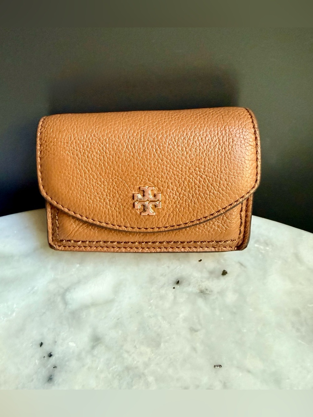 Tory Burch Thea Leather Flap Card Case Key Ring Wallet - Tiramisu